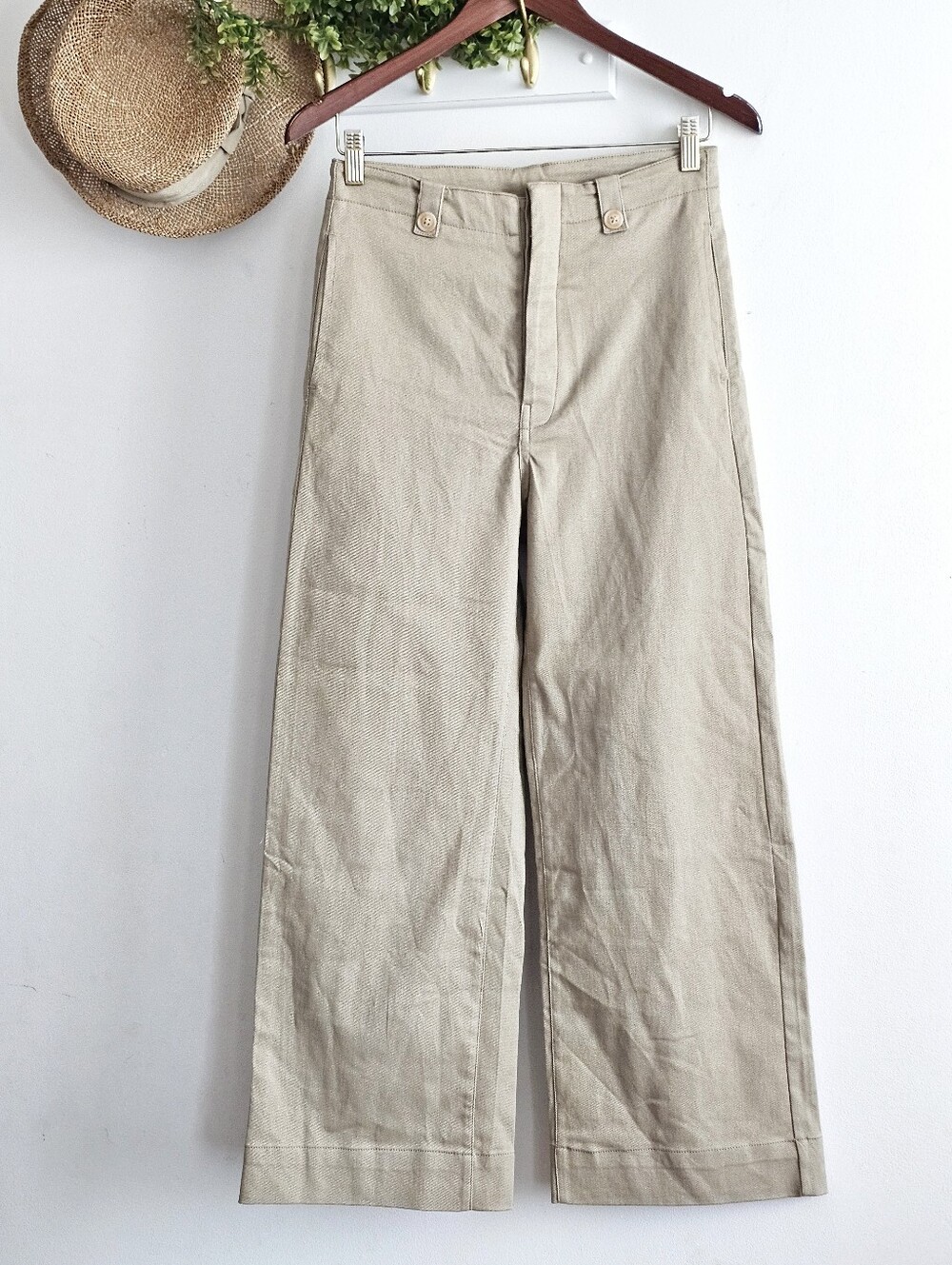 La Miel by Hyped Unicorn Wide Leg Pants Beige High Rise Button Fly M NWT